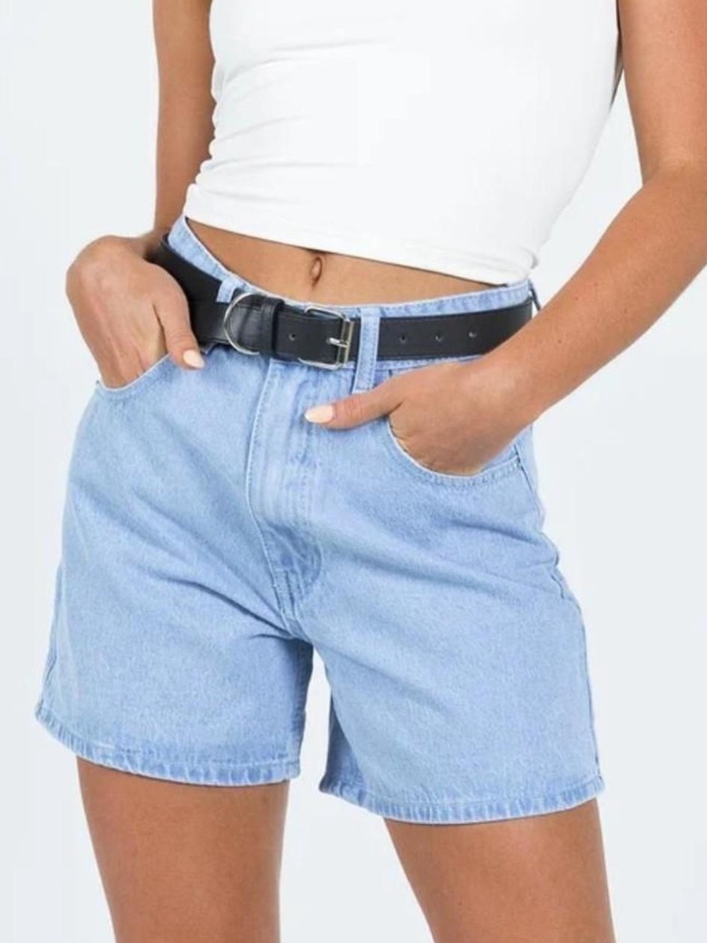 Princess Polly Light Blue High-Rise Denim Shorts
